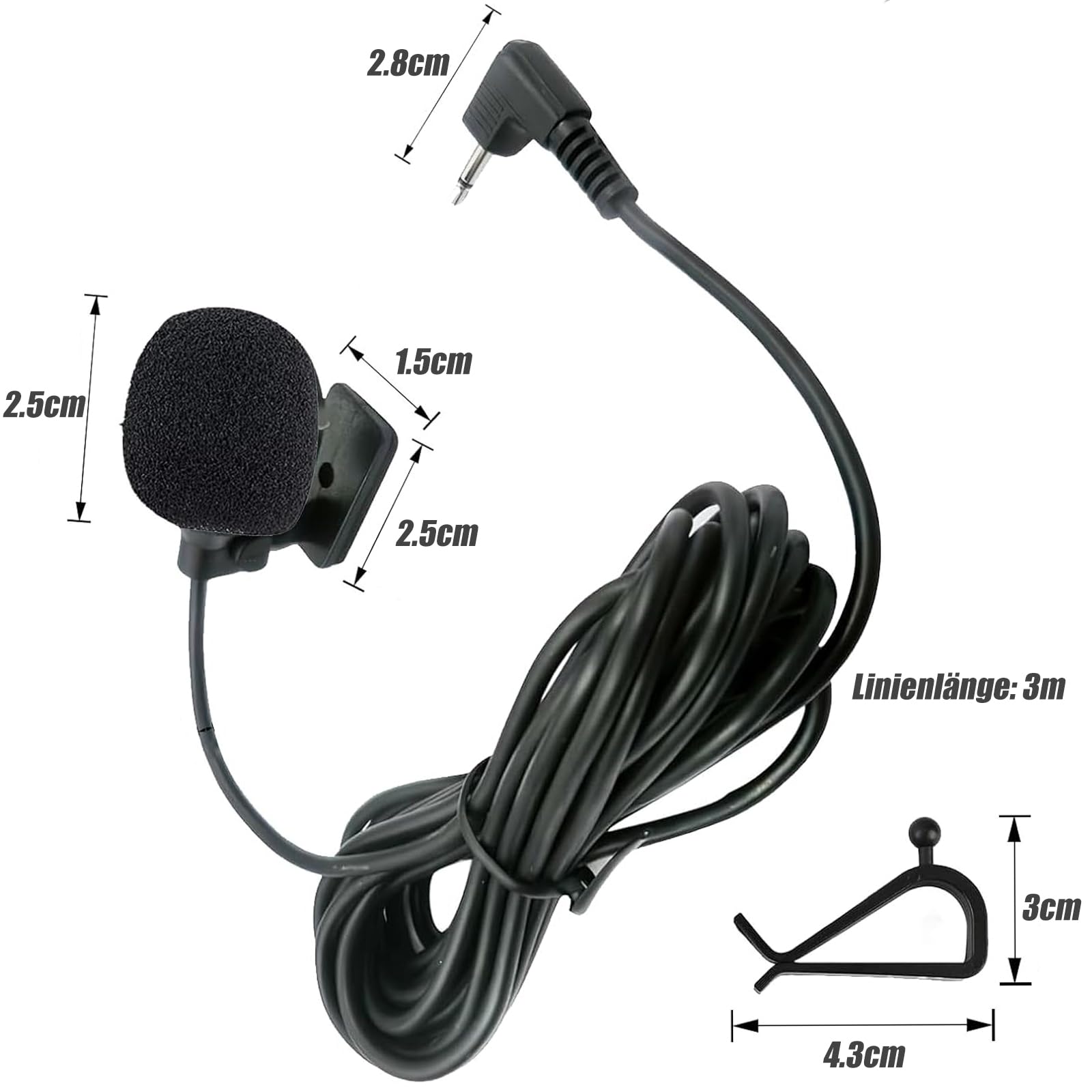 GERUI 1 x zewnętrzny mikrofon 3,5 mm z kablem montażowym 3 m, zewnętrzny mikrofon do samochodu, radio stereo kompatybilne z Bluetooth, GPS i DVD, plug and play (1)