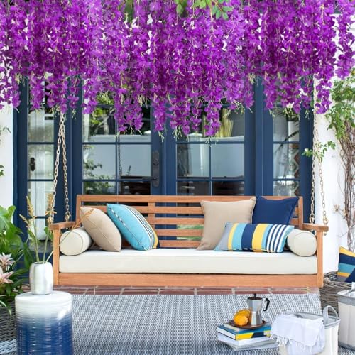 Image of SATYAM KRAFT 6 Pcs (43.2 inch) Artificial Wisteria Vine Garland | Long Silk Hanging Flowers String for Wedding Decoration Items, Shaadi Mandap, Birthday, Festival Event & Home Decor (Dark Purple)