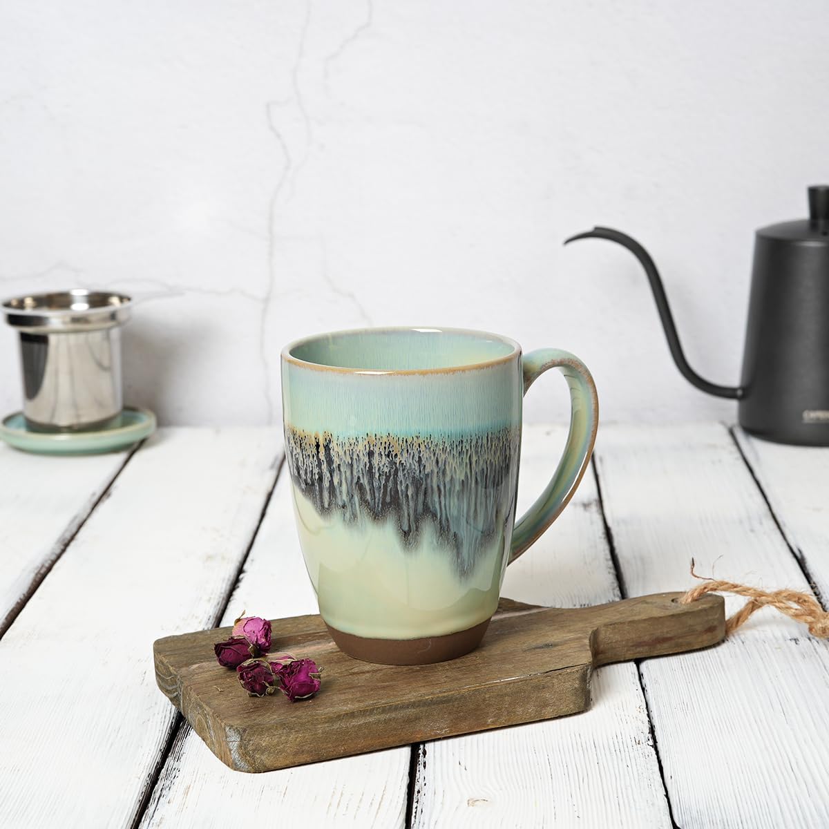 Bosmarlin Ceramic Tea Cup with Infuser and Lid, 13.5 Oz, Loose Leaf Tea Steeper Mug with Strainer, Microwave and Dishwasher Safe, Reactive Glaze (13.5 Oz, Turquoise Green Light) - Image 4