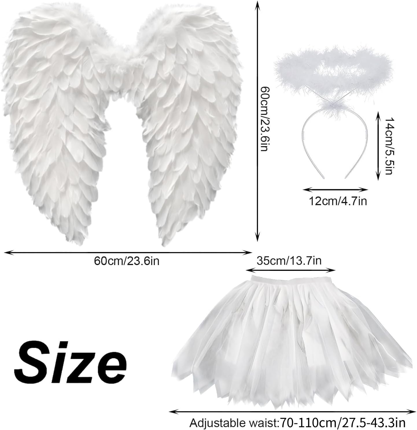Disfraz de ángel para adultos, alas de ángel, disfraz de Halloween para mujer, alas de ángel para niños, falda de tutú, vuelos de ángel, aureola