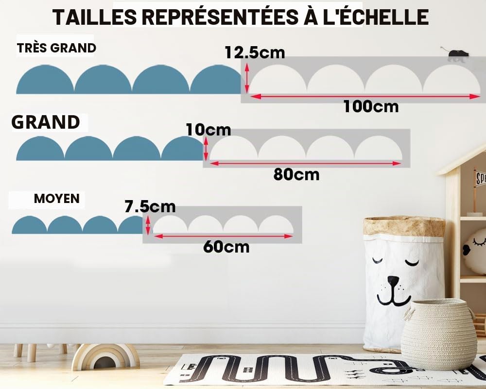 Ideal Stencils Pochoir mural à bord ondulé, taille L, 10 x 80 cm, pochoir réutilisable en Mylar pour mur, sol, tissu, décoration de meubles