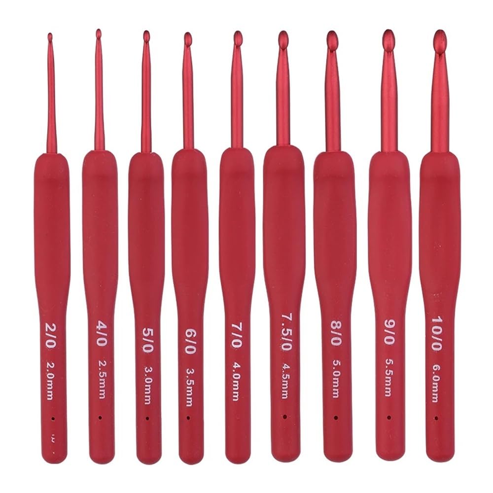 9PCS Red Crochet Hook Ergonomic Handle for Arthritic Hands Extra Long