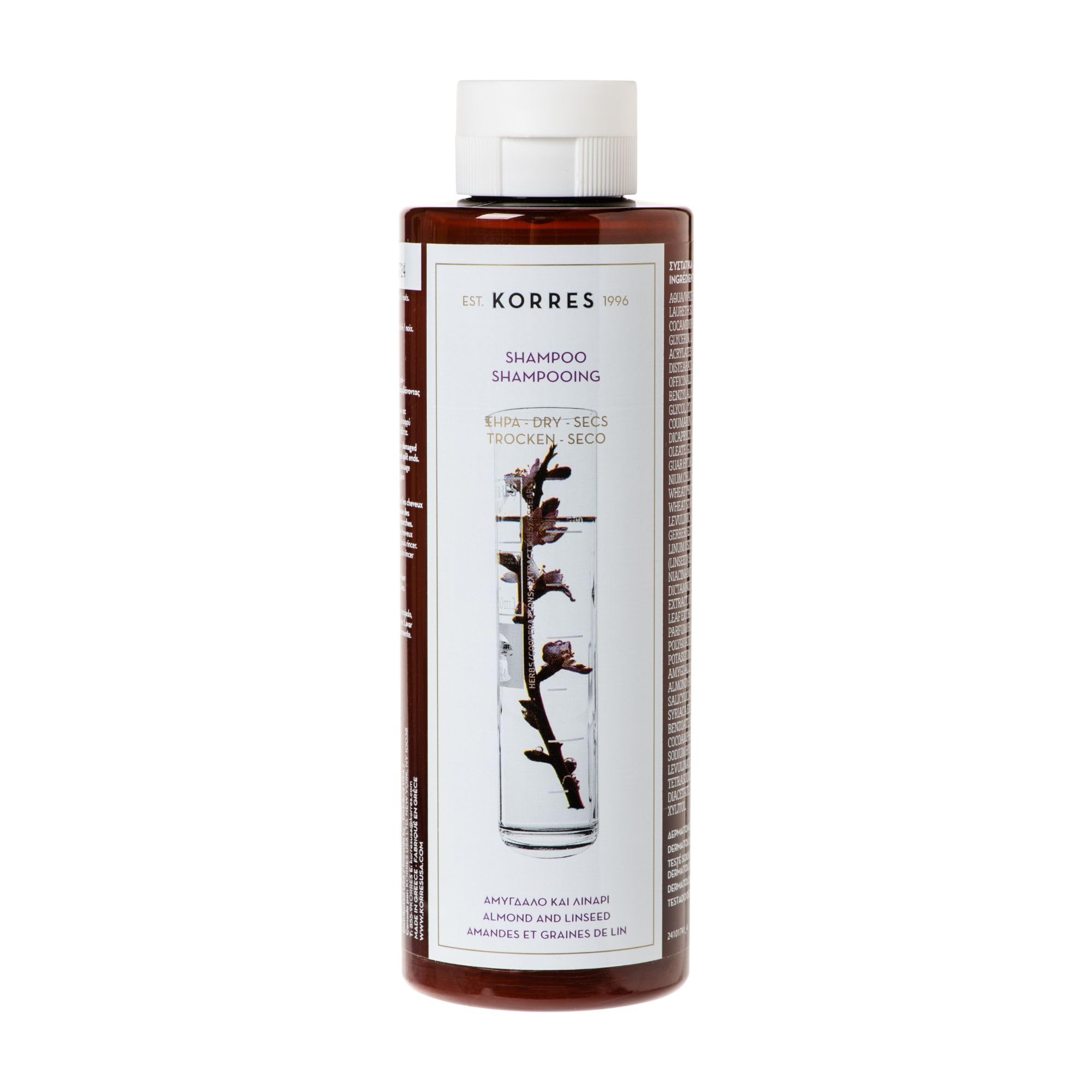 KORRES Almond und Linseed Shampoo für trockenes & strapaziertes Haar, silikon- und parabenfrei, 250 ml