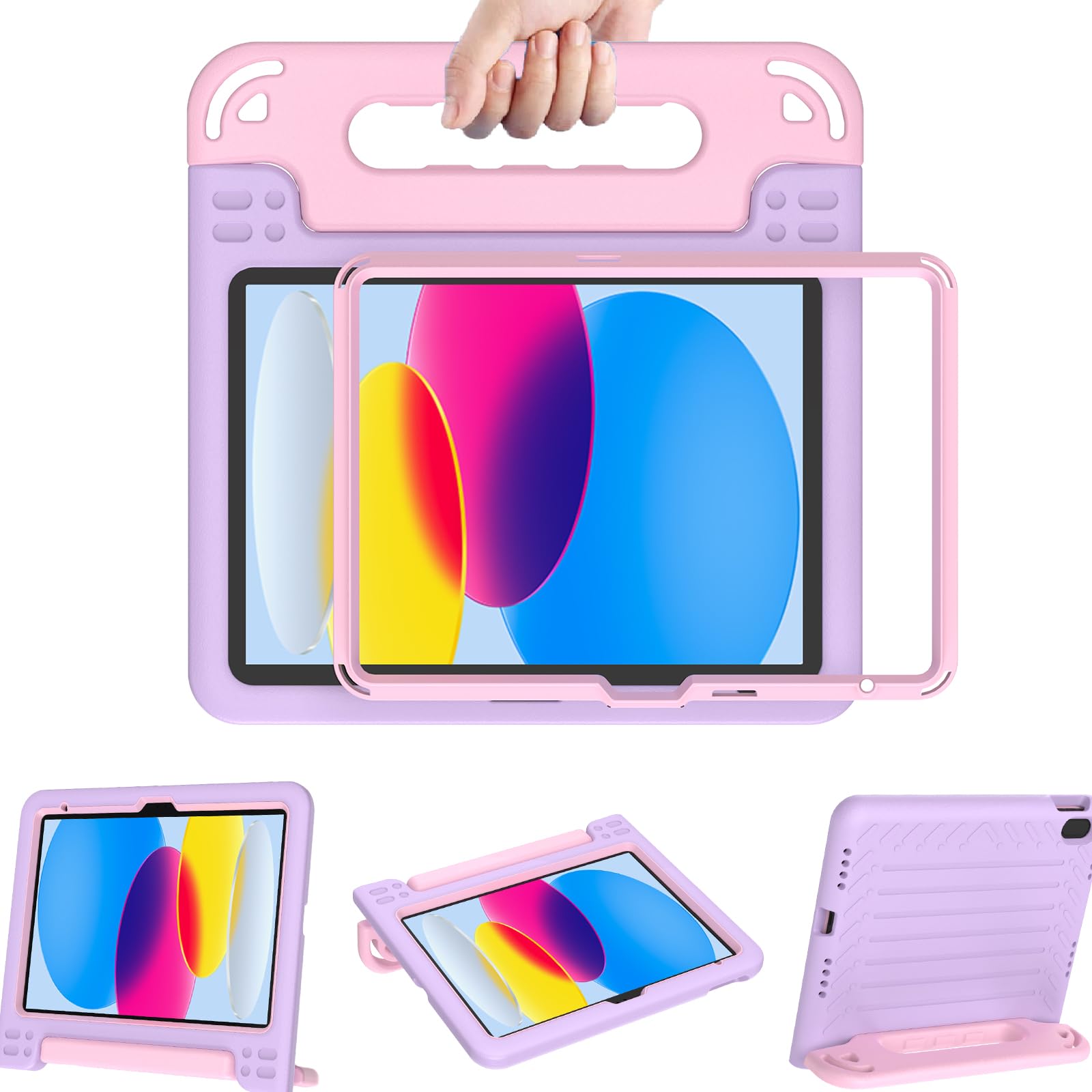 BMOUO Kids Case for iPad A16 11th Generation 11"/10th Gen 10.9",Purple Pink