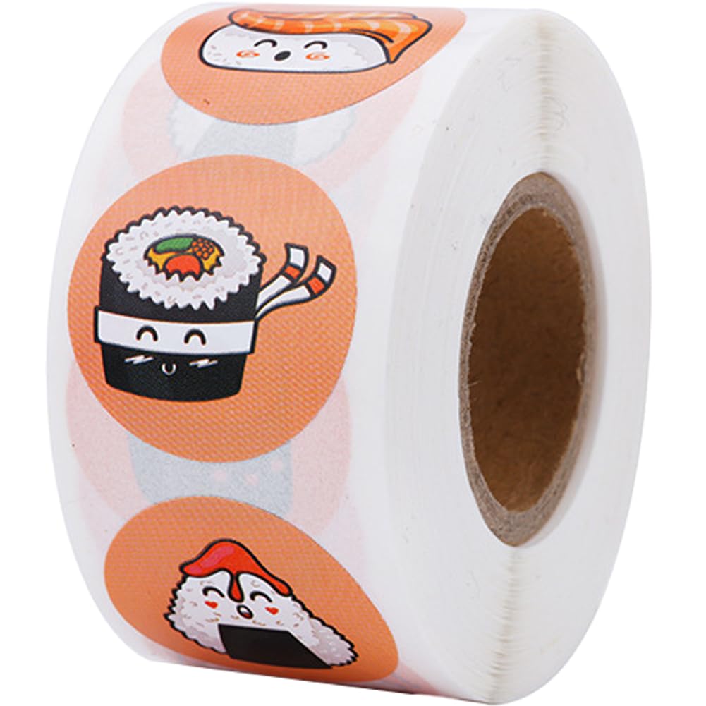 Sanfly Style1 Sushi Sealing Sticker 1Roll Cartoon Japanese Food Sushi Stickers Cute Round Aesthetic Label Sticker Diy Decor For Baked Dessert