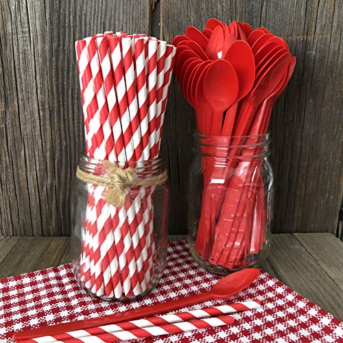 Pitillos y cucharas desechables rojas 20.32 cm x 50 miniatura 2