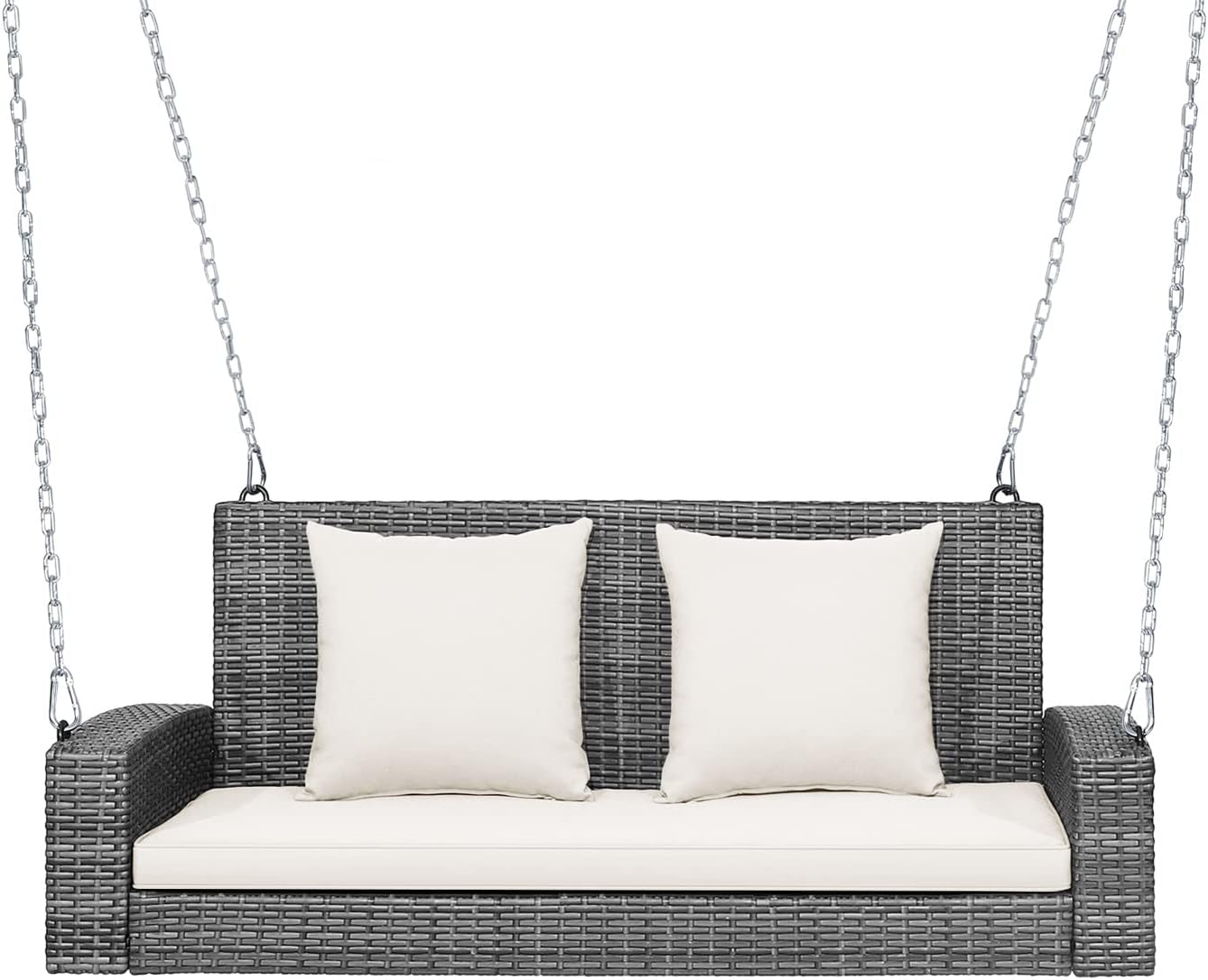 RELAX4LIFE 2Person Porch Swing Bench PE Rattan Outdoor Swing Chair