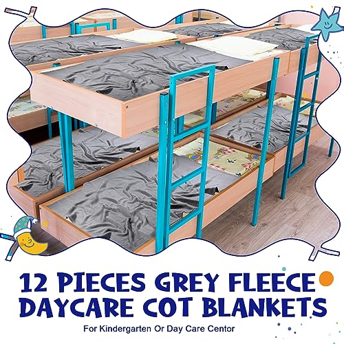Image of Newwiee 12 Pcs Fleece Daycare Cot Blankets, 39 x 59 Inch Lightweight Cozy Rest Blanket, Warm Nap Blanket for Kids Boys Girls Toddler Nursery Preschool(Gray)