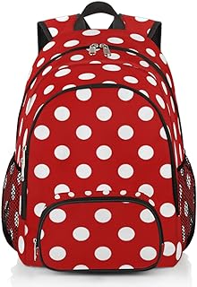 Elementary School Bags for Teens, Red White Polka Dot Kids Backpacks Polka Dot Lightweight Bookbags Waterproof Sturdy Schoolbag Daypack for Girls Boys
