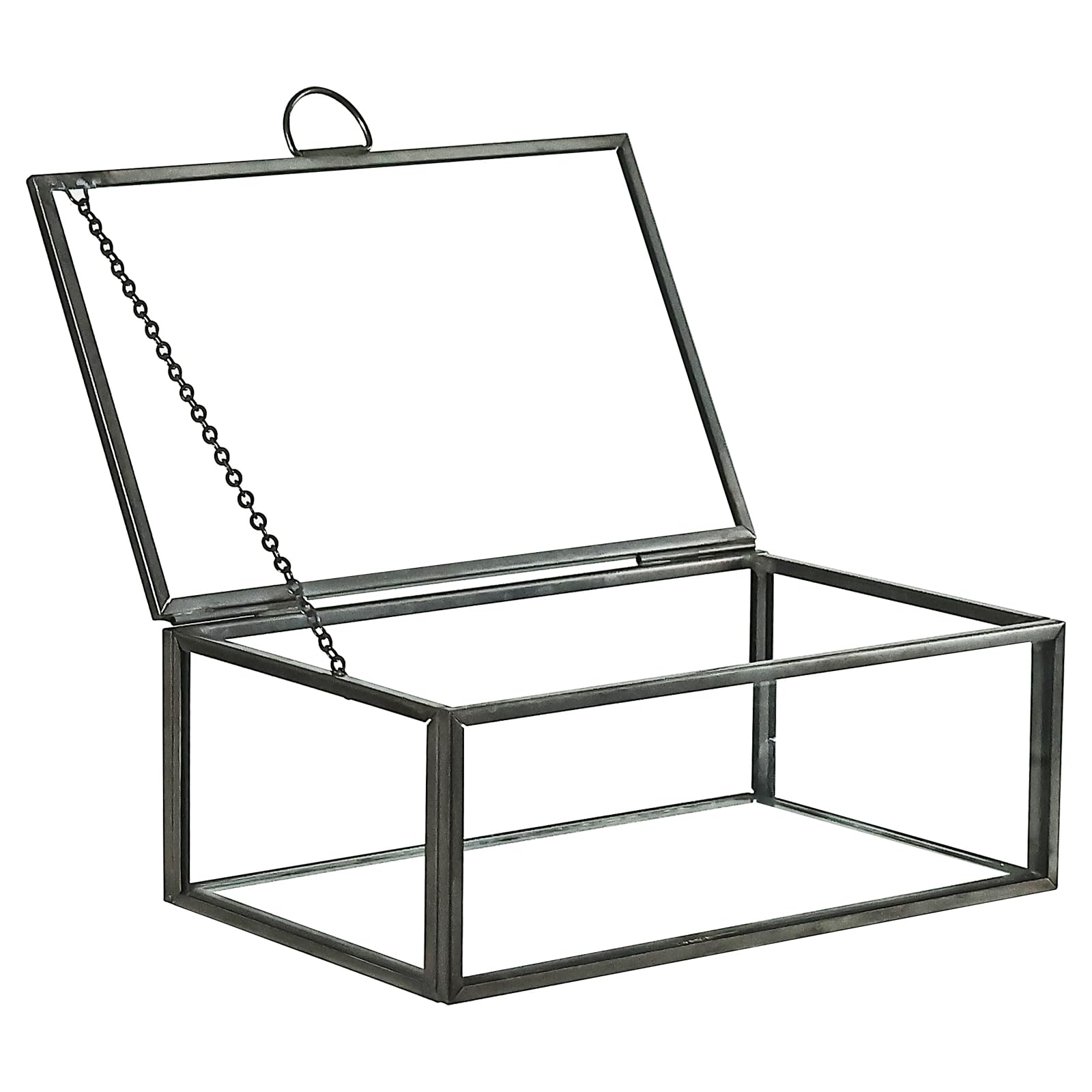 HighFree Vintage Glass Box with Lid - Clear Jewelry Glass Display Box Keepsake Box - Home Decor Decorative Box for Trinket Rings Bracelet (Black, Small)