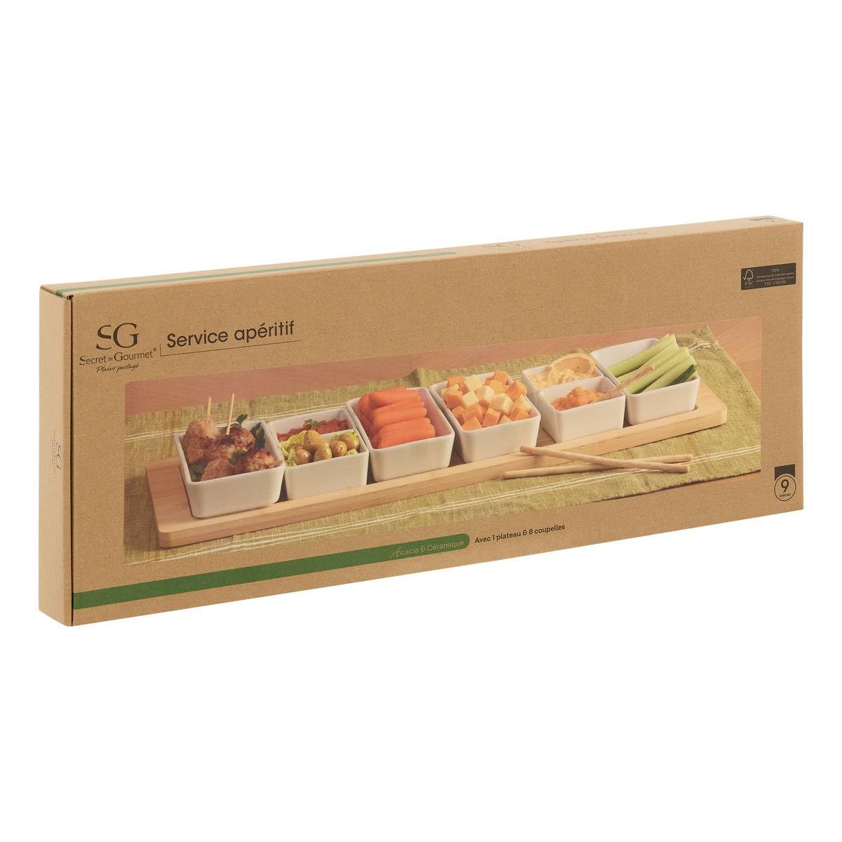 Atmosphera - Service apéritif bambou 9 pièce(s) blanc l58xp22xh5cm