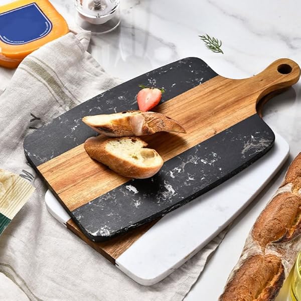 GLEAVI Marble Cutting Board 13.74 Inch Kitchen Chopping Board for Steak Bread and Vegetables with Handle Reusable Non-Stick Surface by GLEAVI - Image 4