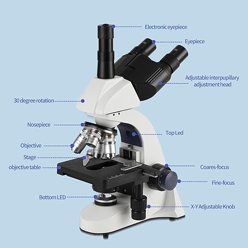 Miniatura 5 de Cámara de microscopio Trinocular para niños y adultos microscopio Trinocular 40X-5000X para niños adultos estudiantes con ocular eléctrico bolsa de