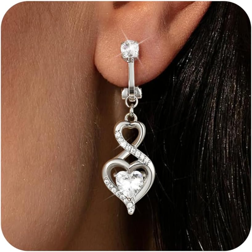 Clip On Earrings Sliver Dangle Earrings for Women Trendy Hanging Drop Earing Hypoallergenic Clip On Earring Birthday Gifts for Women Jewelry
