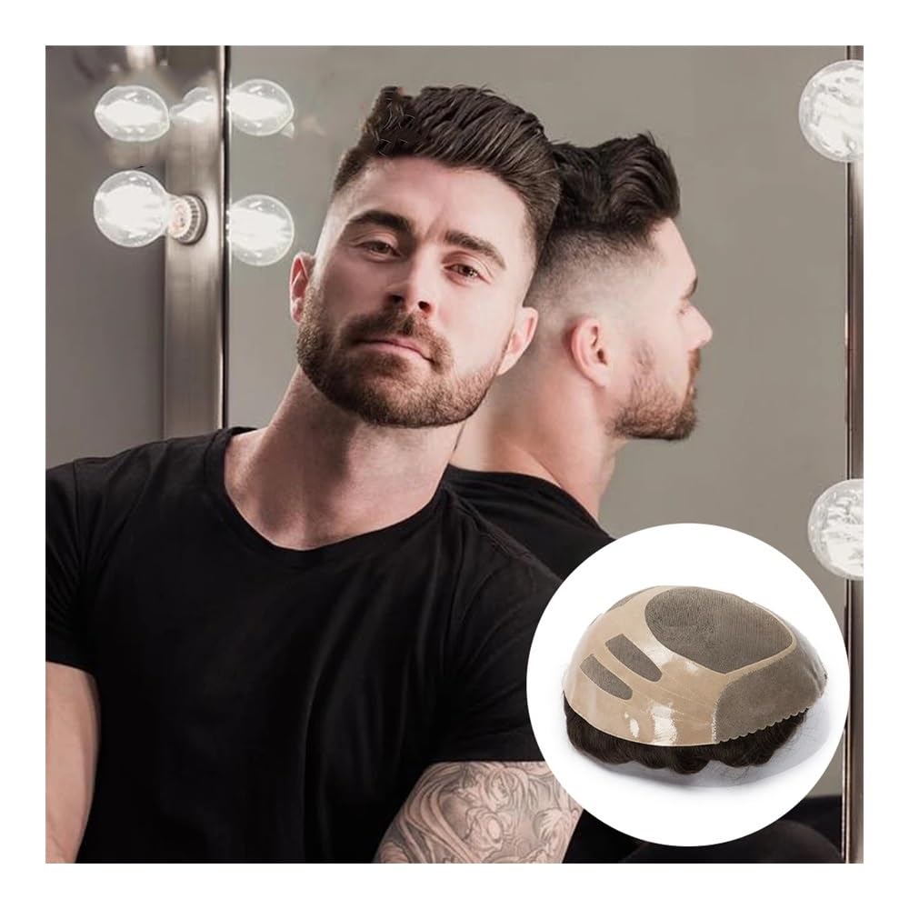 Toupet en cheveux humains pour hommes - Prothèse capillaire Fine Mono châtain moyen 8x10 pouces