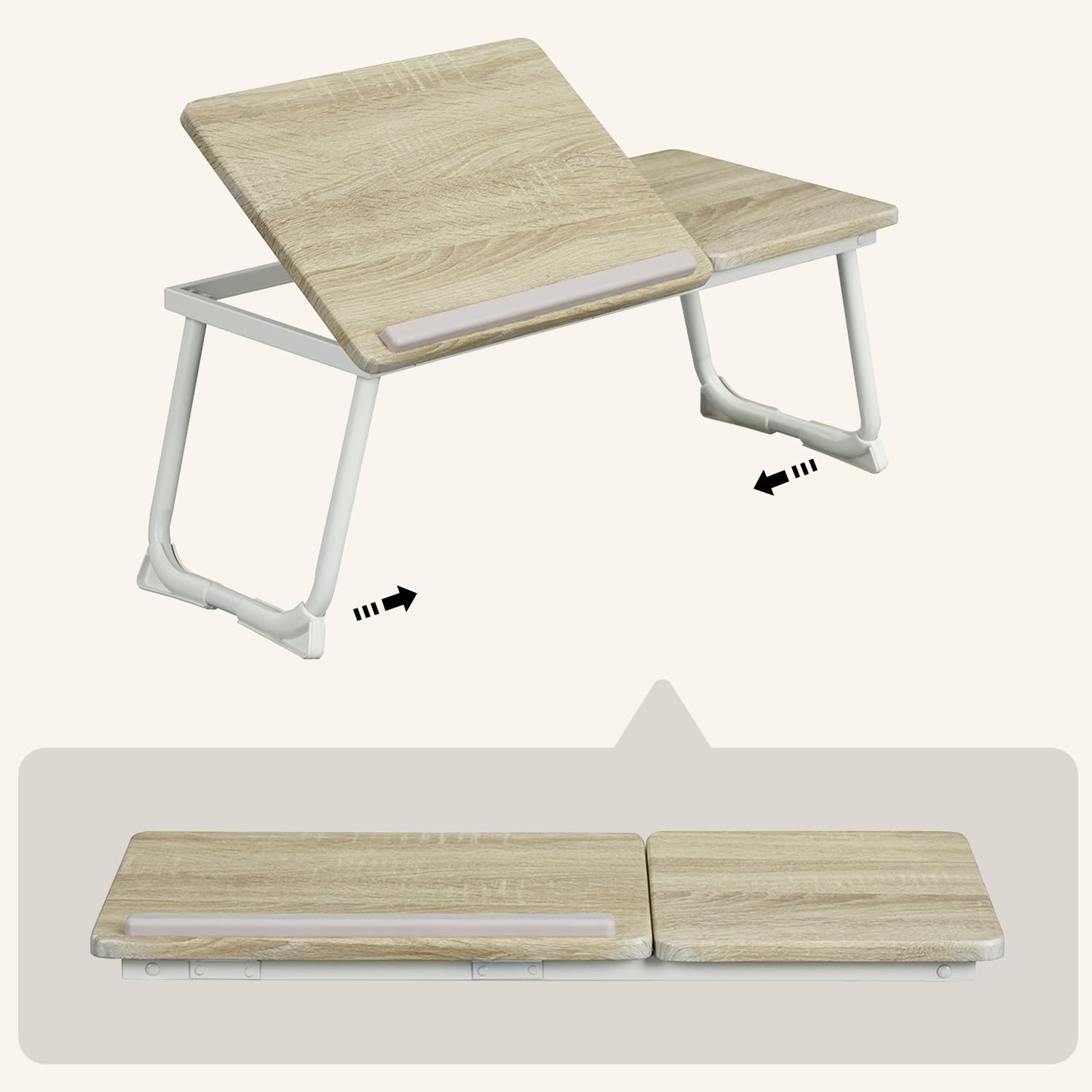 MEUBLE COSY Tavolino Pieghevole Vassoio da Letto Scrivania per Laptop PC Divano Supporto Regolabile e Portatile, Rovere + Bianco