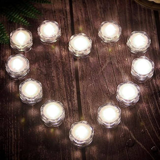 IMAGE Submersible Pond Lights 12 Pack LED Underwater Tea Lights Battery Operated Candles for Vase Water Tank Wedding Party Home Decor Floral Cool White
