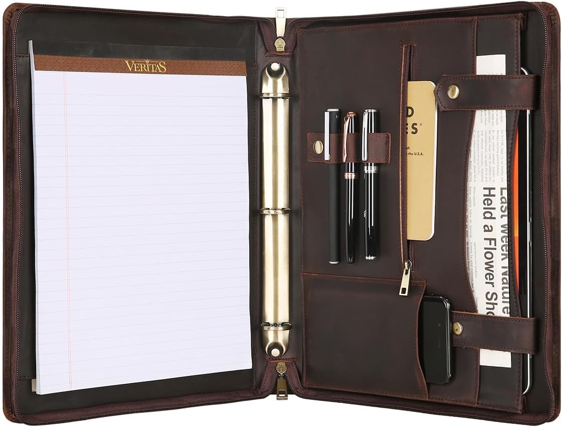 YLYYHH Portfolio Binder 3 Ring, Leather Binder Portfolio Folder for LeftHanded