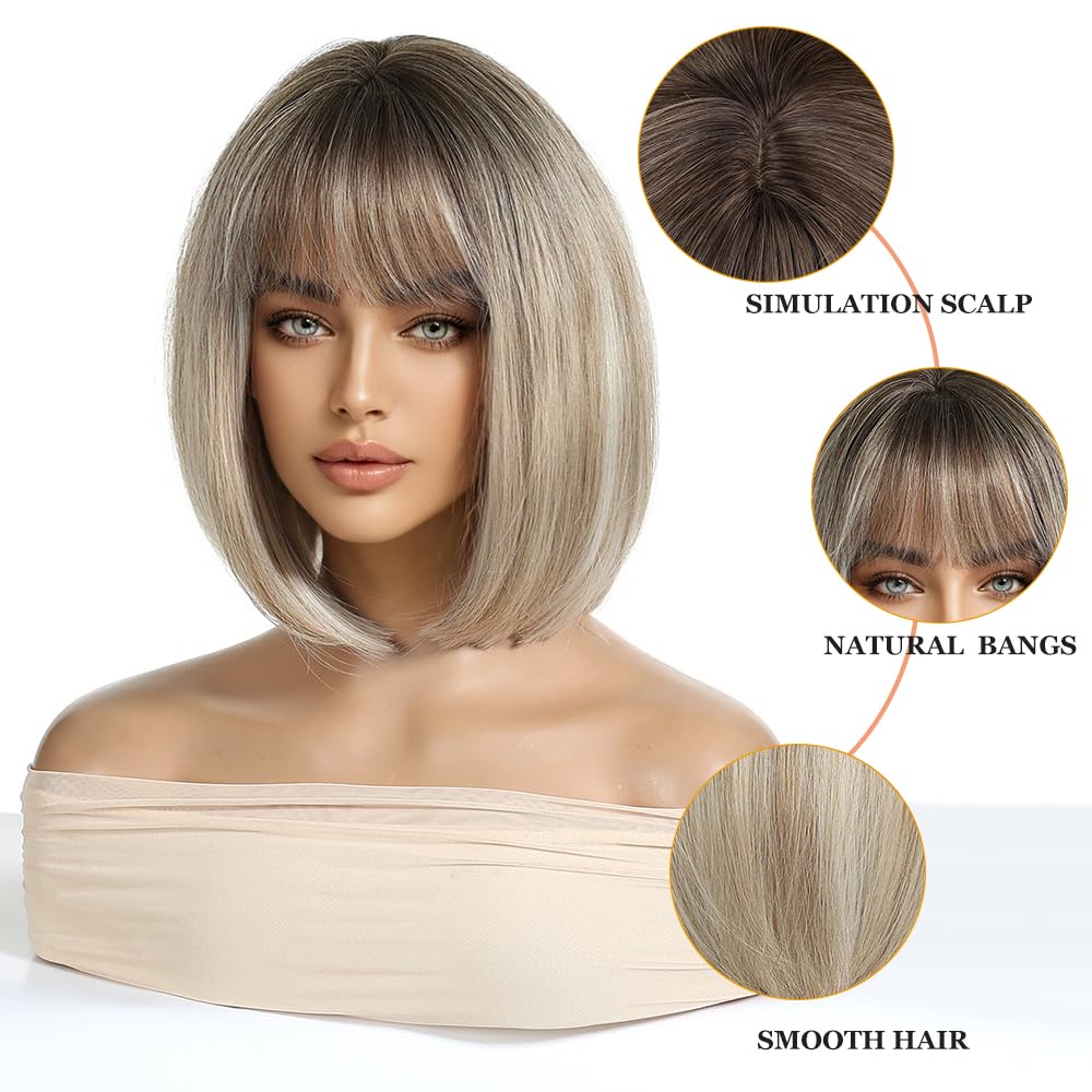 Esmee Short Straight Blonde Wigs for Women Natural Synthetic Hair Ombre Wig for Daily & Party Use, Blonde 8330-1, 10 inches - Image 3