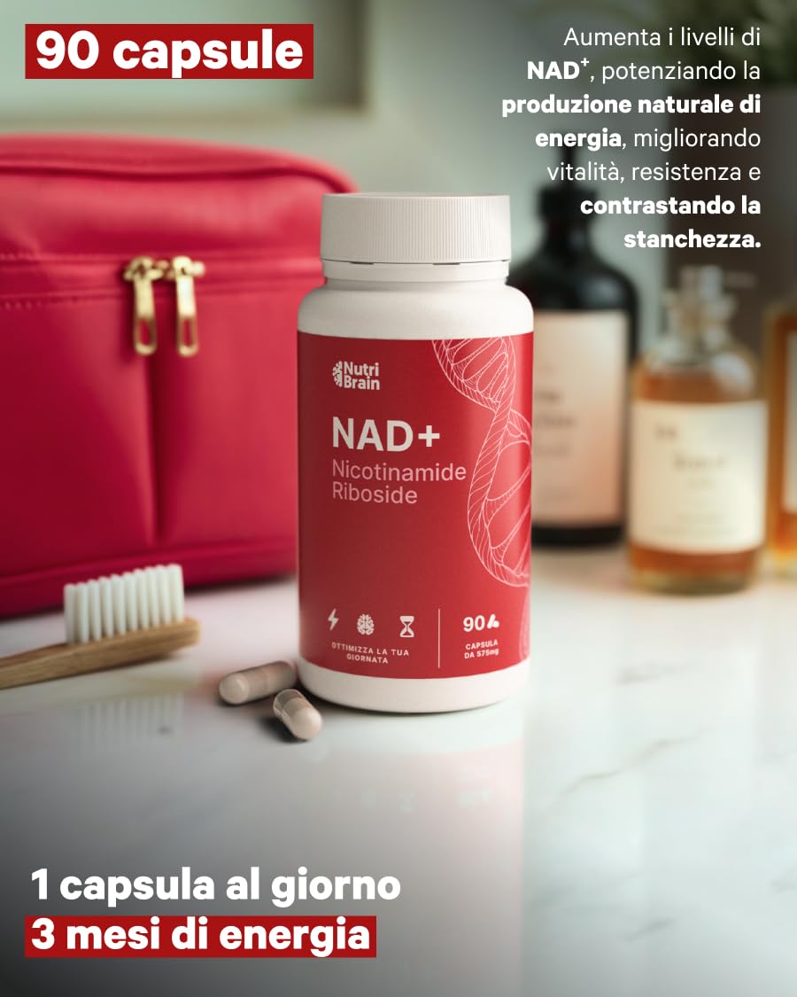 NAD+ Assorbimento ottimale Nicotinamide Riboside 300 mg | 90 Capsule | Anti-età e anti-stanchezza | NAD+ Booster, Energia Cellulare e Vitalità | Senza Glutine | Senza OGM