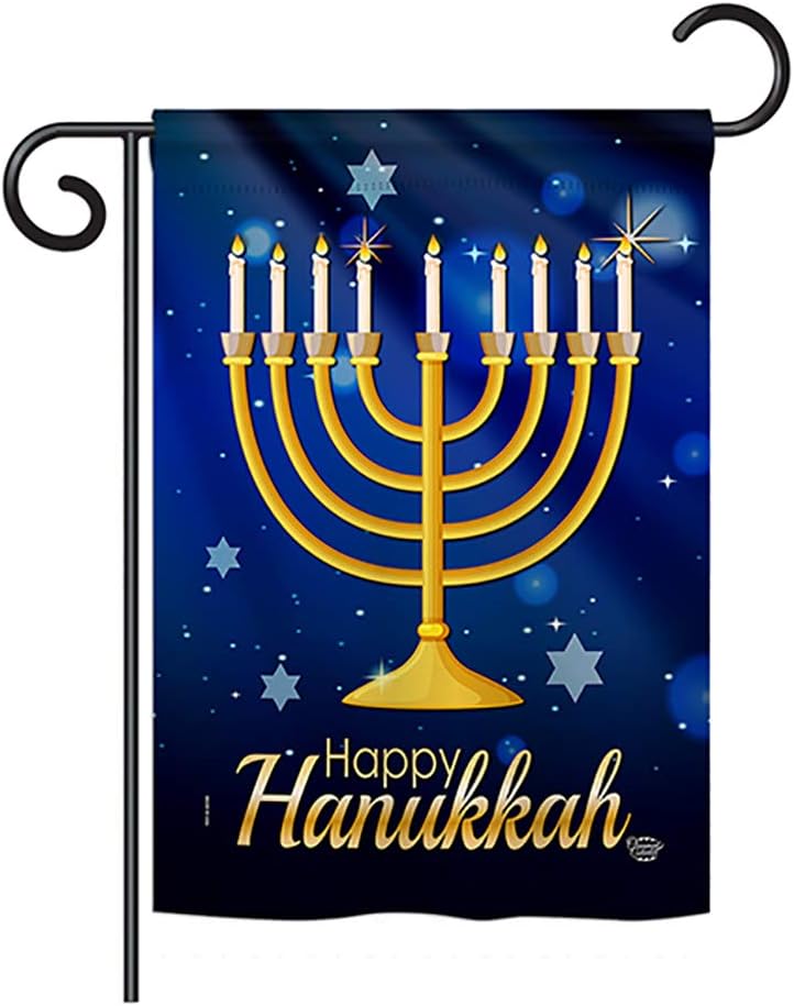 Happy Hanukkah Garden House Flags Set Wintertime Candle Bonsai Menorah Jewish Chanukah David Small Decorative Gift Yard Banner Made In USA 28 X 40