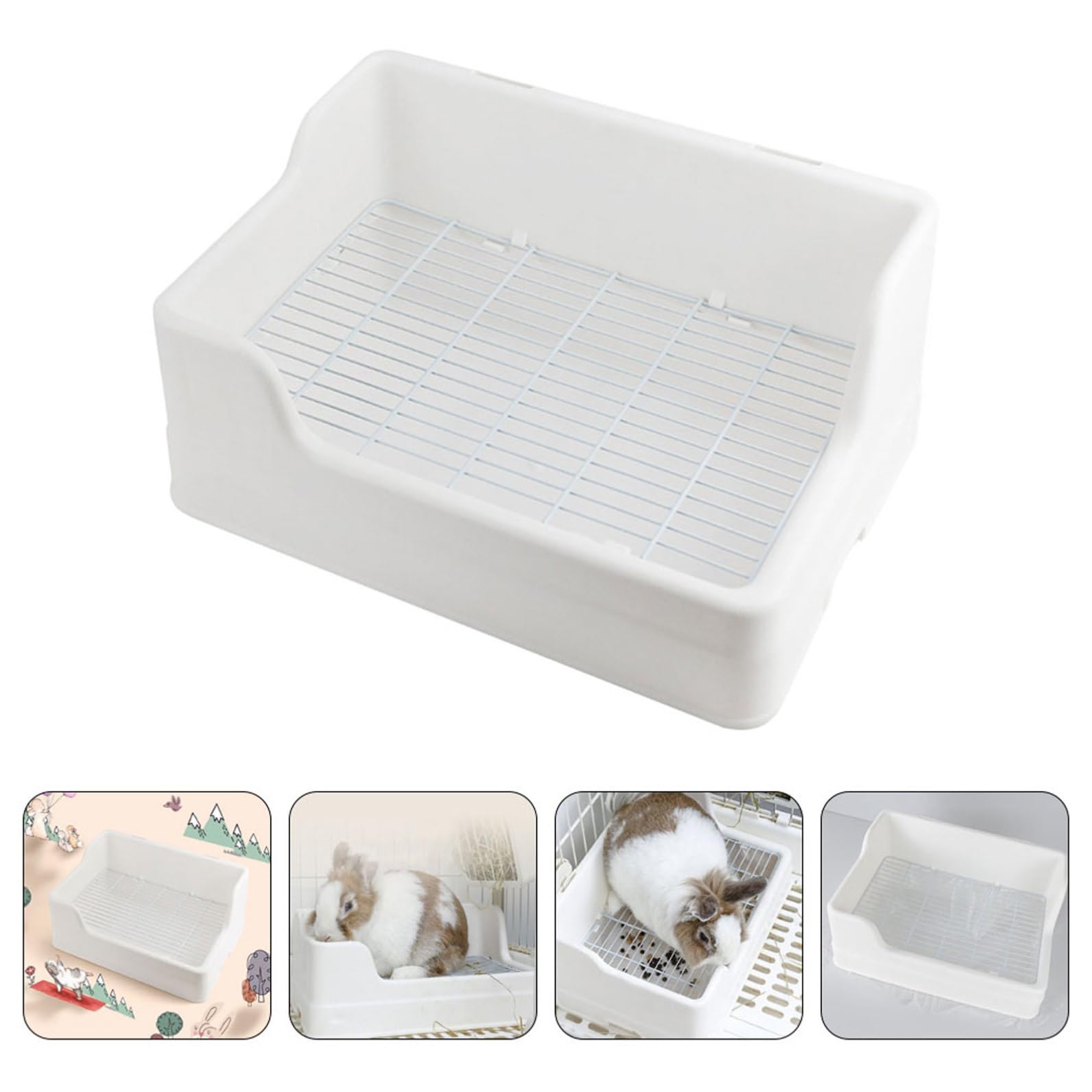 DECHOUS Toilette per Animali Piccoli Divisibile per Conigli e Criceti Vasino Gabbia con Rete AntiGraffio e Materiale Riutilizzabile Lettiera Pratica e Facile da Pulire per Coniglietti