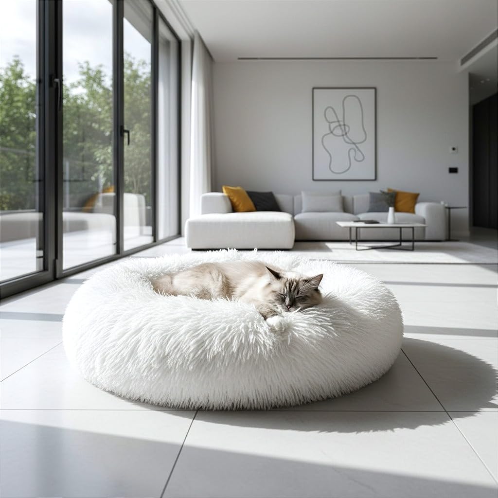 PRASKA RELAXWOLKE Premium Kuschelbett für Hund & Katze – Antistress Tierbett aus extra weichem Fell, formanpassend, beruhigend, Abnehmbarer Bezug, wasch- & trocknergeeignet
