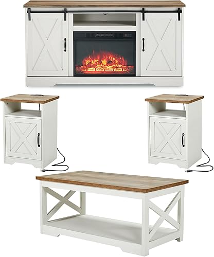 AMERLIFE Juego de 5 piezas de mesa de estilo granja incluye soporte para televisión junto a la chimenea, mesa de café y dos mesas auxiliares con
