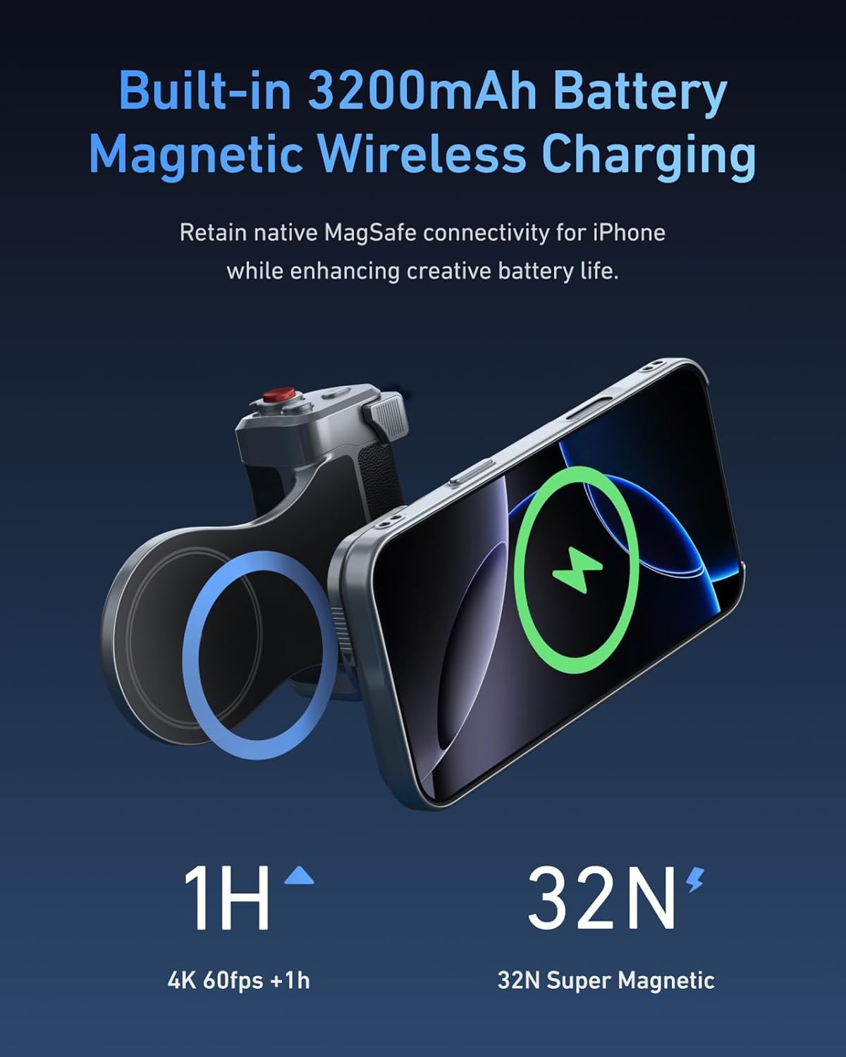 Diagram illustrating the magnetic wireless charging feature of the Master Grip.