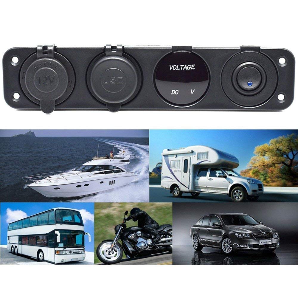 MASO Panel gniazda ładowarki 4 w 1, podwójna ładowarka USB 2,1 A i 2,1 A + woltomierz LED + gniazdo zasilania 12 V + przełącznik ON-OFF wodoodporny panel wielofunkcyjny do ciężarówki, przyczepy,