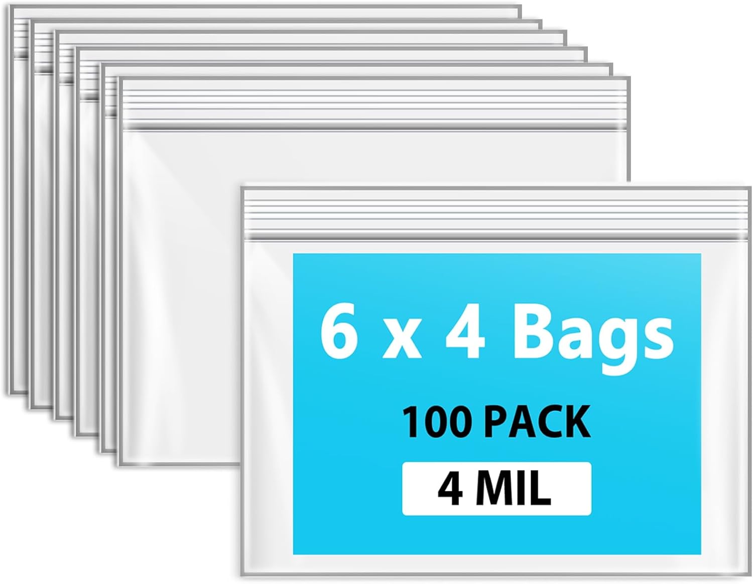 6″ x 4″ Zip Bags, 4 Mil Heavy Duty Bait Bags Clear Plastic Zipper Lock Sleeves, Pack of 100