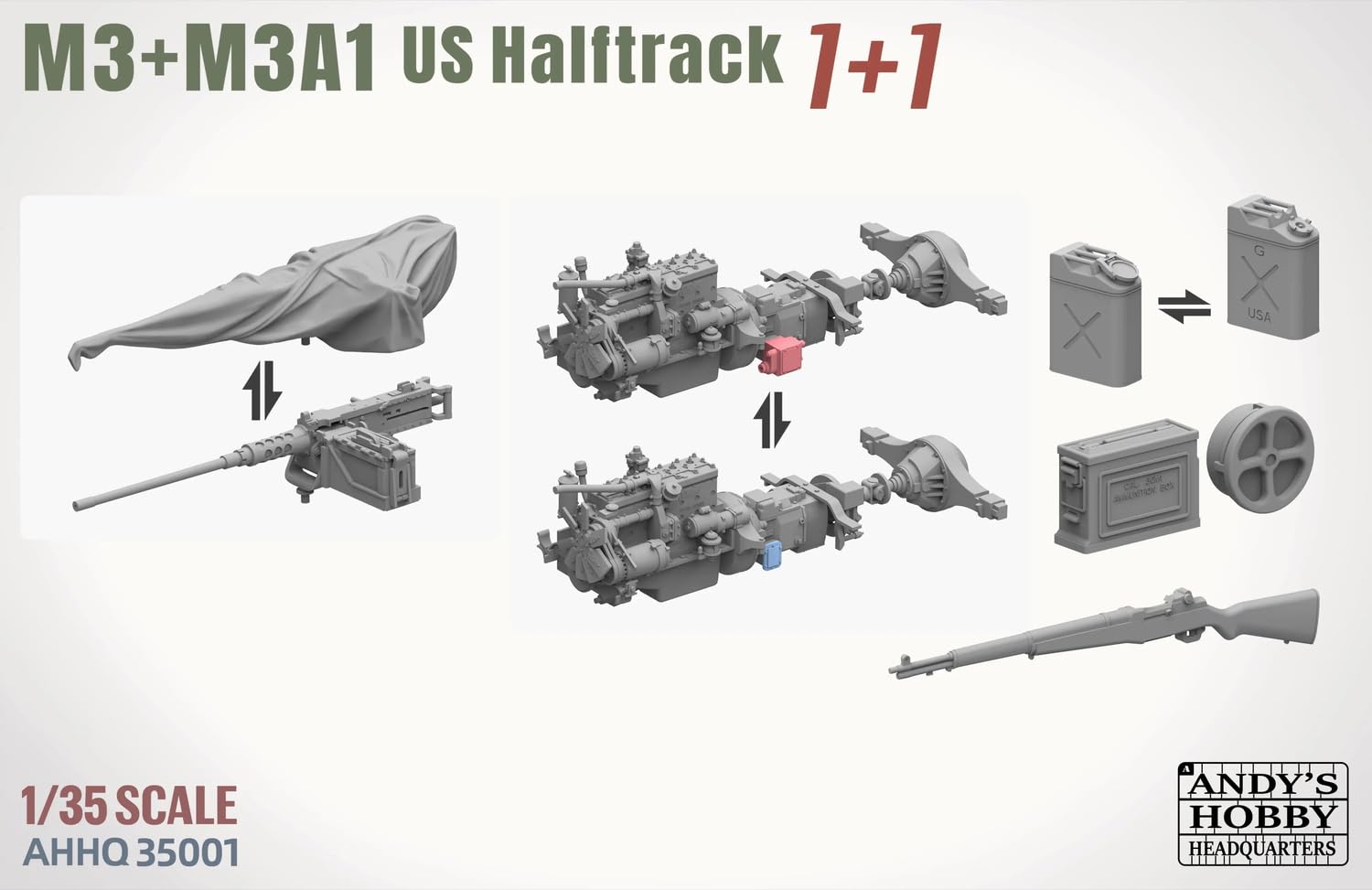 Tacom Andies Hobby HQ 1/35 USA M3 M3A1 Half Truck 1+1 Combo Kit Model plastikowy TKOAHHQ-35001
