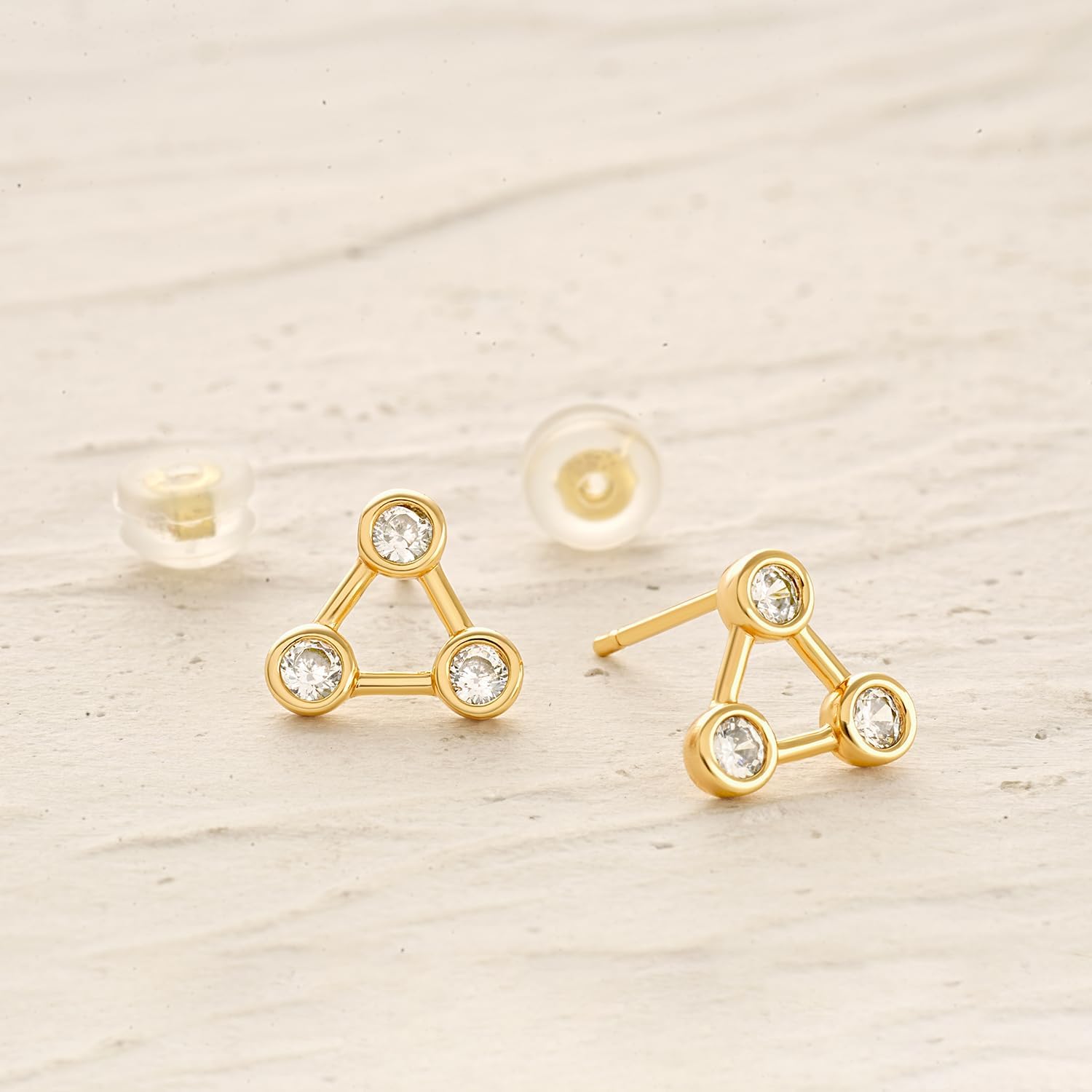 MYEARS Women Trio Earrings Gold Flower Stud Three-stone 14K Small Simple Hypoallergenic Everyday Jewelry - Image 4