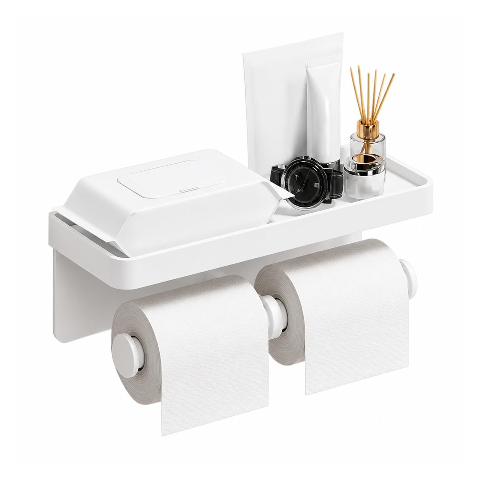 Toilet Roll Holder, Double Roll Toilet Tissue Holder With Shelf Wall Mount,for Bathroom