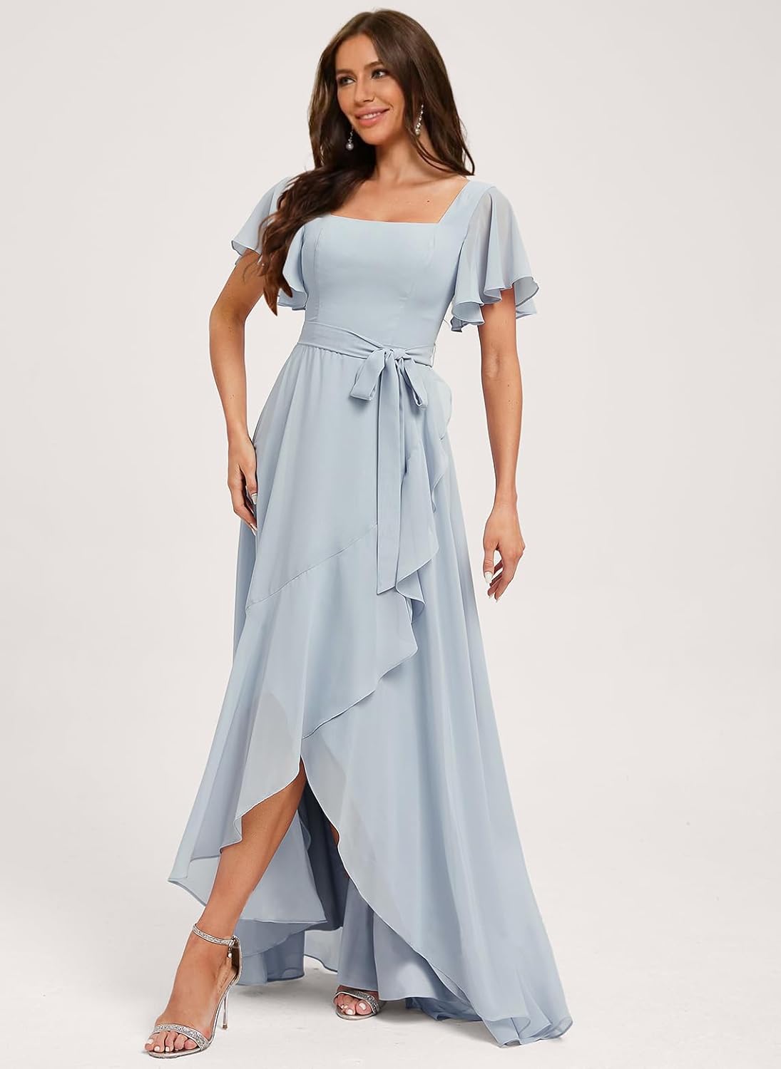 Women's Chiffon Flutter Sleeve Bridesmaid Dress 2026 Hi-Low Formal Dress SU003 - Image 2