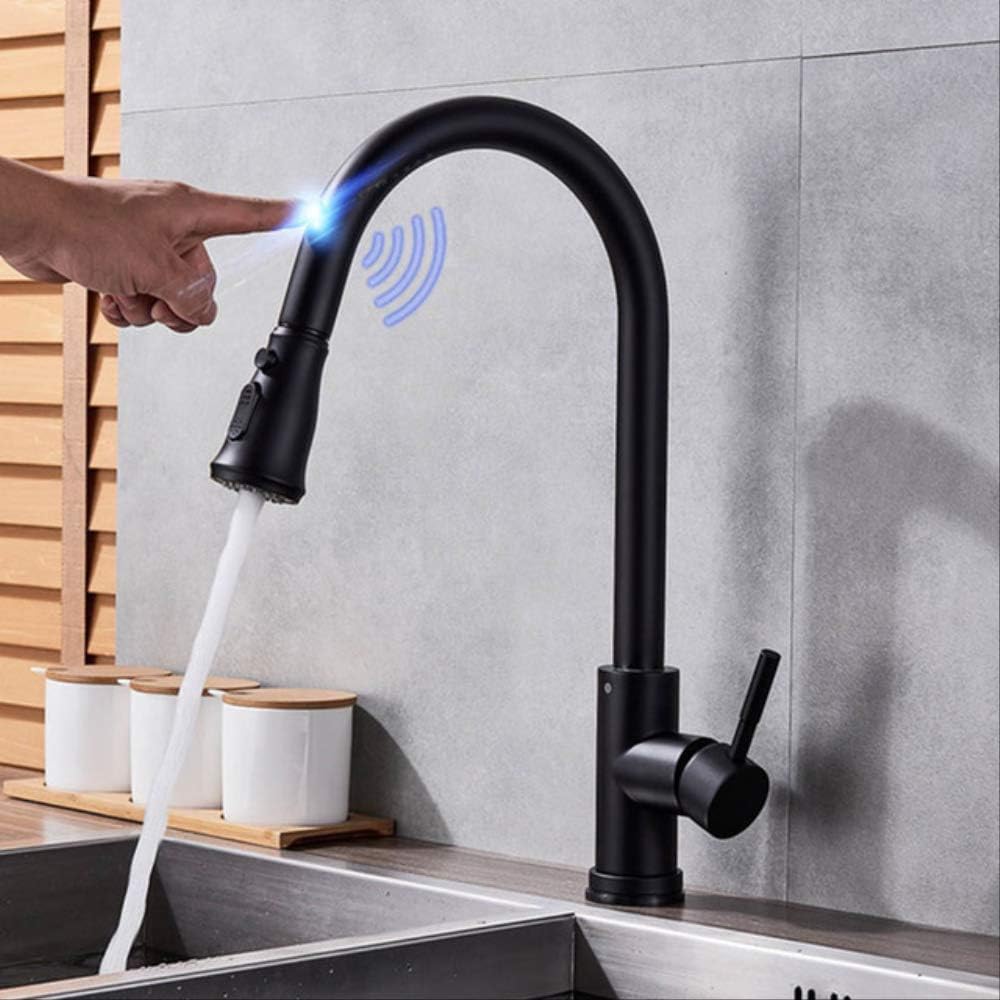 ZQFHSX Kitchen Faucets Black Golden Smart Touch Inductive Sensitive Faucet Dual Outlet WaterMixer Tap Single Handle Modes Black-B Aqiong LWX