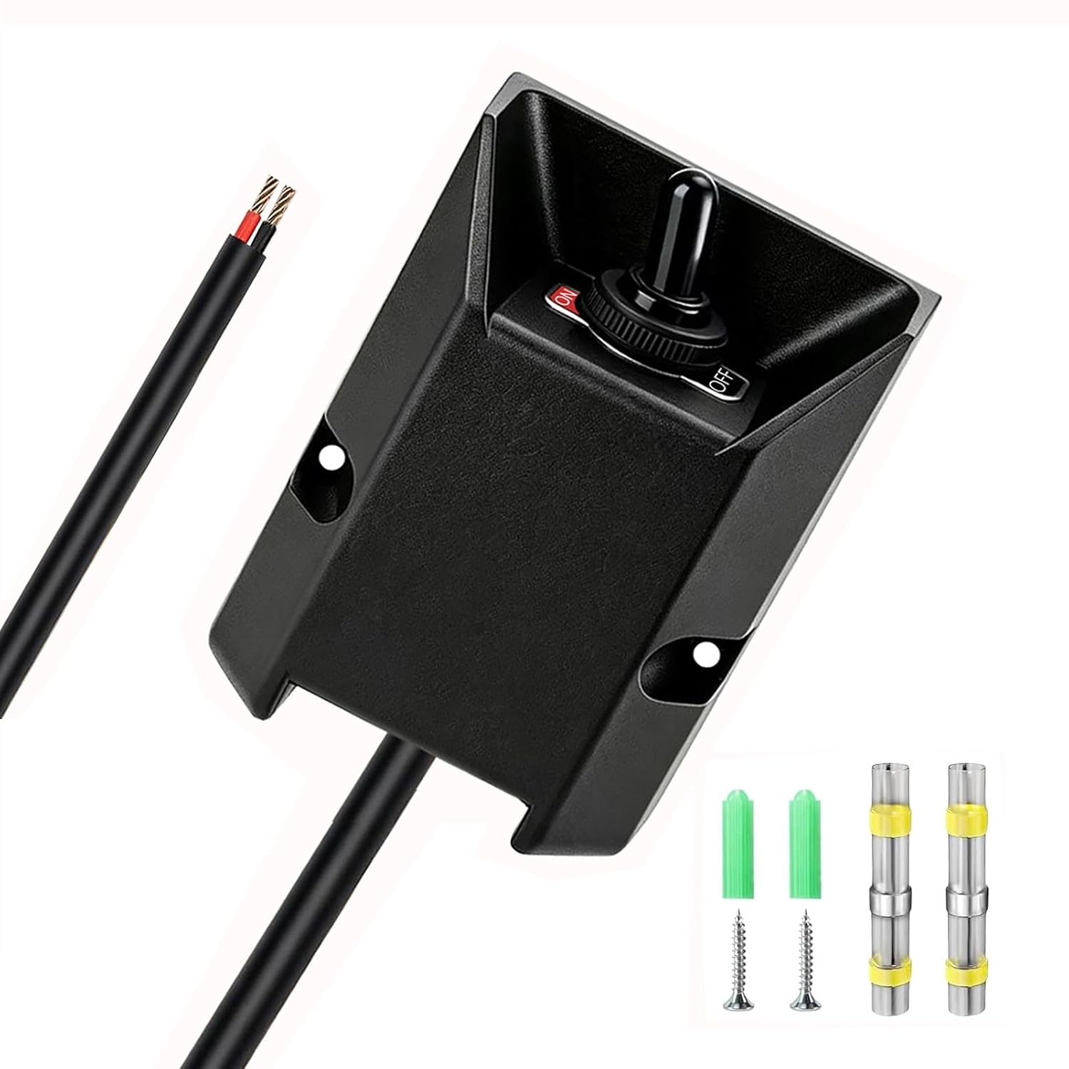 Toggle Switch 12V Waterproof, 30A Wired Heavy Duty Latching Metal ON/Off Switch，SPST DC12V-72V AC110V-250V Inline Switch for Marine Boat RV Truck ATV Automotive
