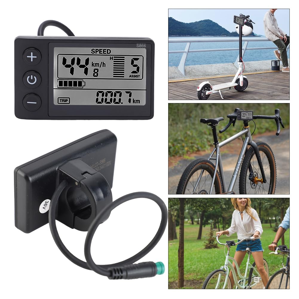 Ejoyous S866 LCD-display Voor Elektrische Fiets – Waterdicht IP65, Geschikt Voor 24V/36V/48V, Met Stuurhouder 22,2 Mm En Achtergrondverlichting
