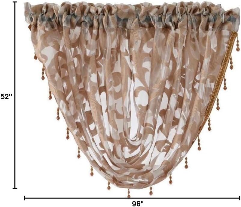 NAPEARL Window Decoration Bundle | 1 Jacquard Swags Curtains and 1 Pair Matching Sheer Curtains 96 Inches Long