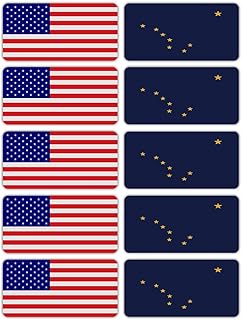 (x10) 3M Reflective Alaska and US Flag Stickers | Versatile Safety Decals | Hard hats, laptops, bikes, toolboxes