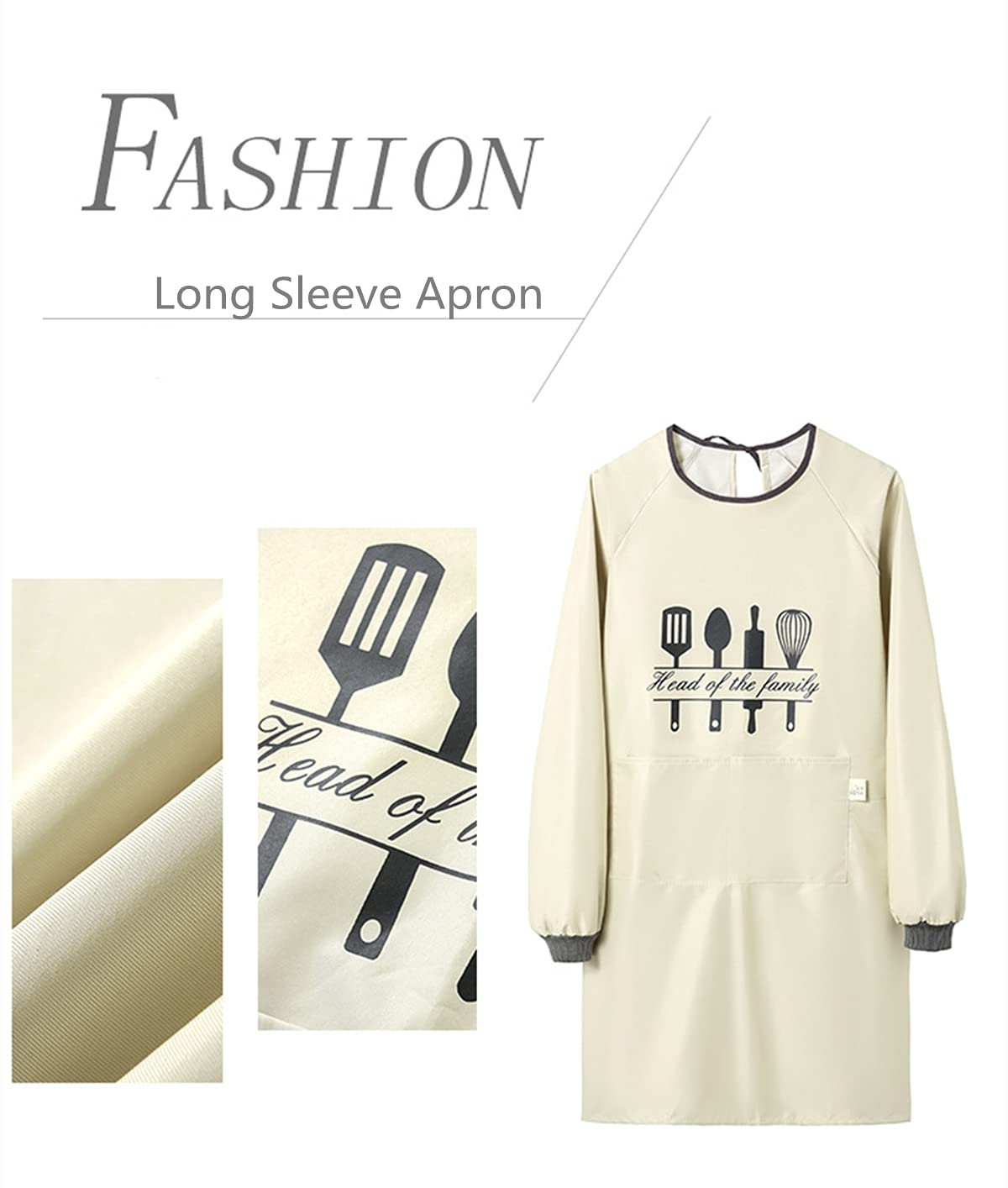 Delantal de cocina para mujer con bolsillos grandes, delantal impermeable de manga larga para cocinar, delantal de chef para barbacoa, regalo de parrilla