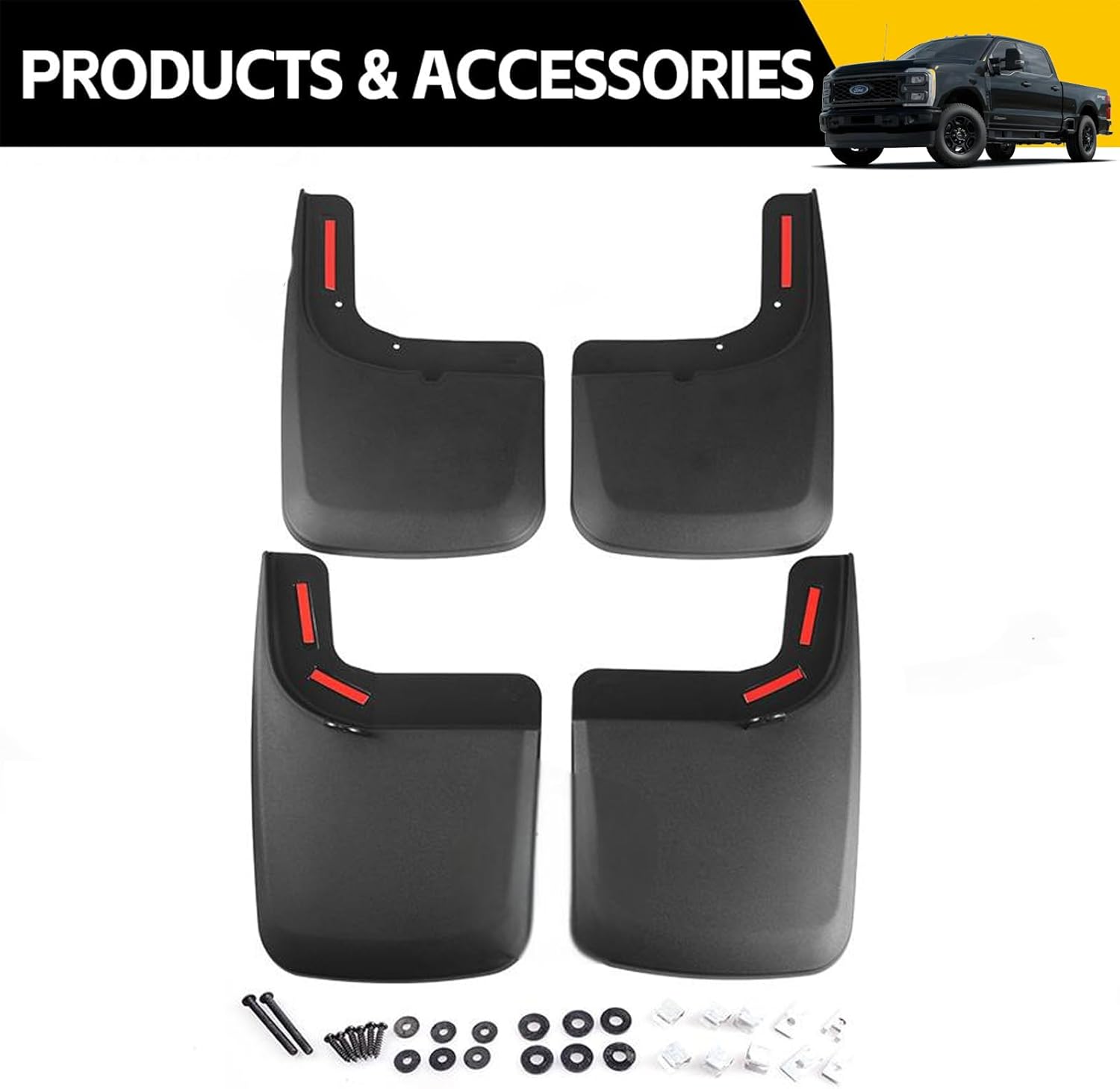 Mud Flaps Splash Guards for Ford F-250 F-350 2017-2024 (w/Single Rear Wheels & w/OEM Fender Flares) All Weather Mudflaps Mud Guard for Trucks Front Rear Set 4pc / No Need to Drill Holes