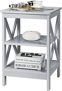 COSTWAY Bedside Table, 2/3-Tier Nightstand Sofa Side End Table with Storage Shelf, Modern Wooden X-Shaped Coffee Snack Table for Living Room, Bedroom and Office (Grey, 3 Tiers: 40 x 40 x 61cm)