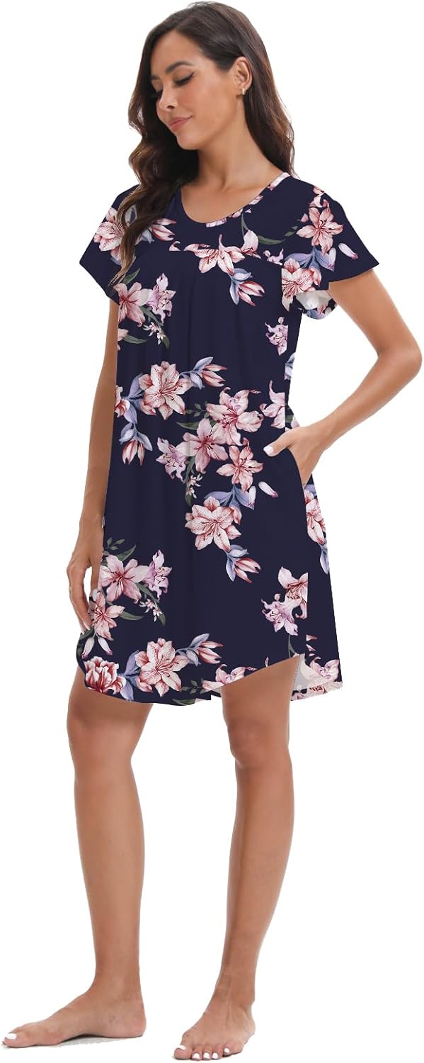 3 Pack Plus Size Nightgowns for Women Pleated Night Gowns Short Sleeve Sleepwear S-XXXL - Image 3