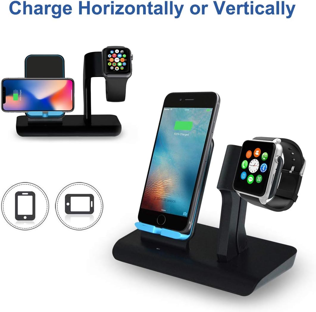 Wireless Charger, ASPECTEK Qi Wireless Charging Stand with Adapter Compatible for iPhone X/XS Max/XR/8/Plus Samsung Galaxy S9/S8/2 in 1 Charger Station Holder Compatible for Apple Watch Series 2, 3