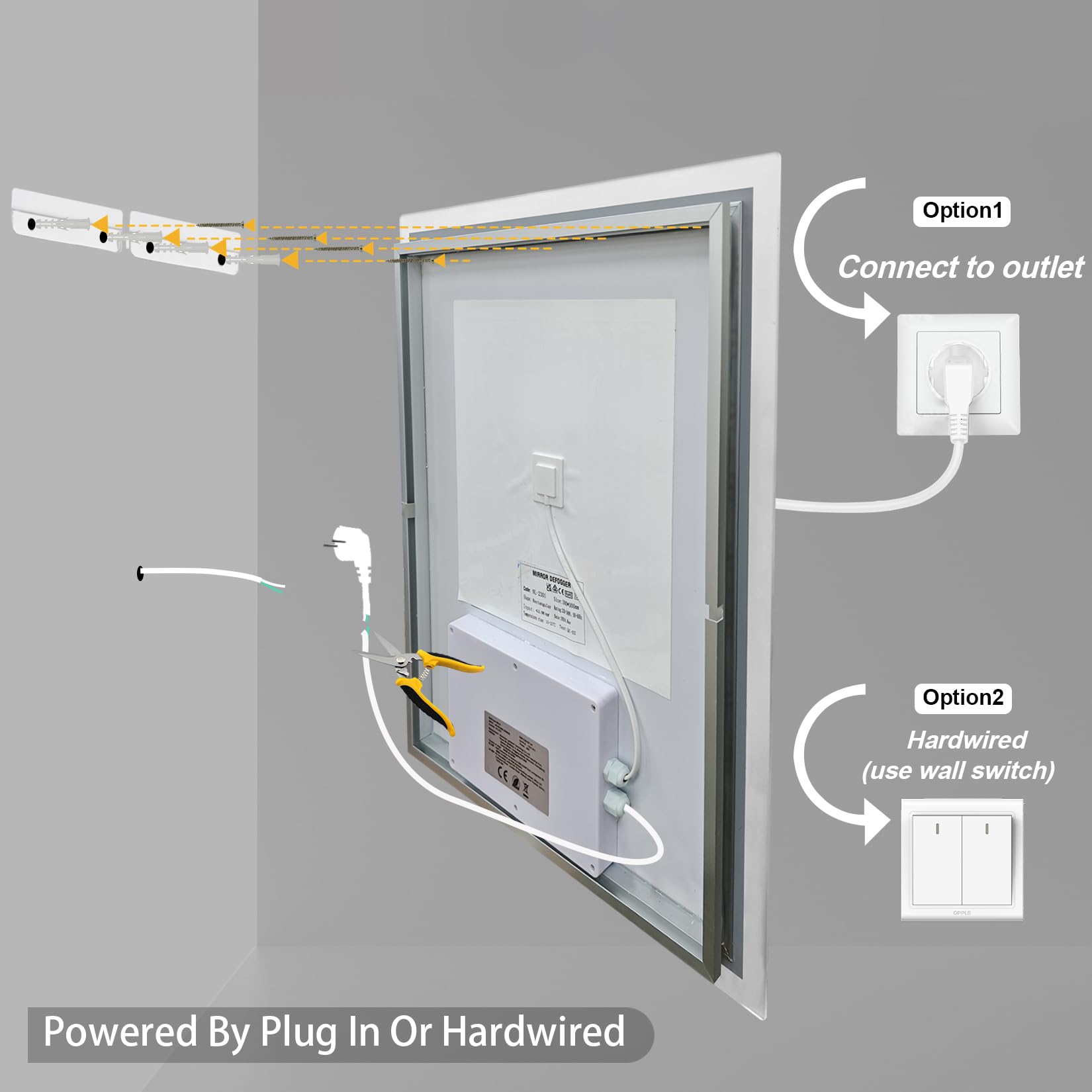 LUVODI Miroir Salle de Bain avec Éclairage 40x50 cm : Miroirs LED Rétroéclairé Anti-Buée, Luminosité Dimmable et 3 Couleurs Réglables, Fonction Mémoire, Verre HD, Étanche IP66, Température 3000K-6000K