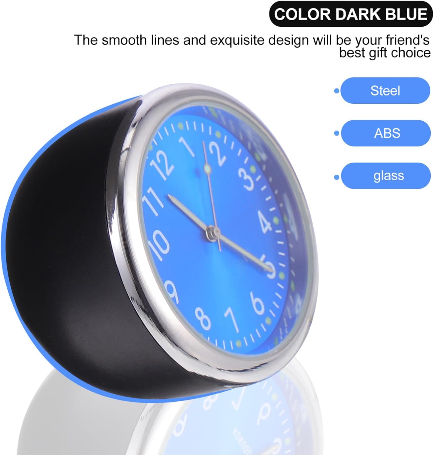Mobestech Luminous Car Dashboard Clock Quartz Analog Vehicle Mounted Timepiece with Clear Dial Blue Background Night Glow for Easy Viewing