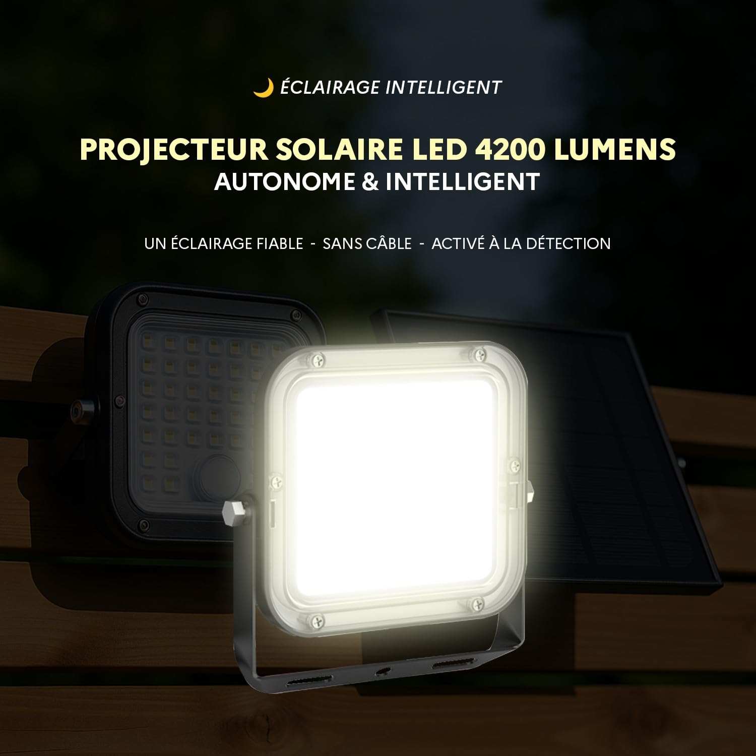 Europalamp - Projecteur LED Solaire 30W – 4200 Lumens, Détecteur de Mouvement, Étanche IP65, Éclairage Extérieur avec Capteur, Lampe de Sécurité Autonome pour Jardin, Terrasse, Garage