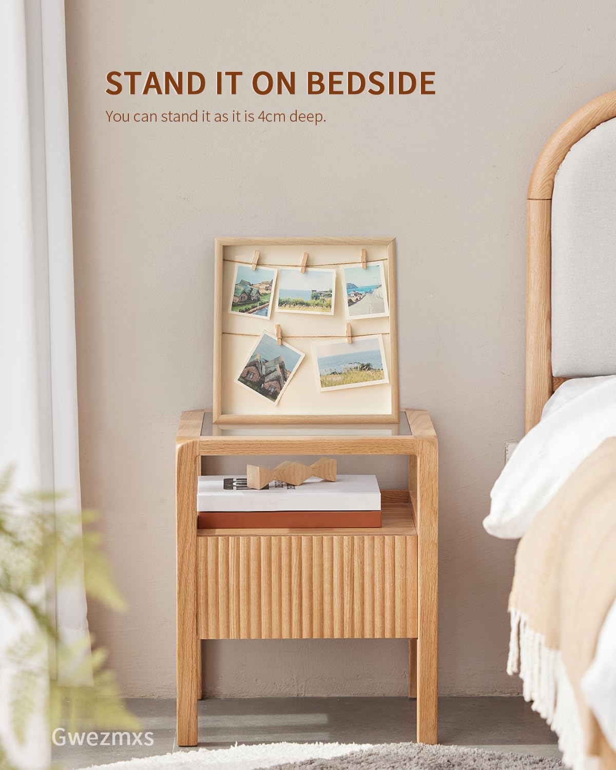 Bois Pele Mele Porte Photo Mural avec 2 Suspension Cordes et 7 Pinces, Cadre Images Collage Décoration Maison