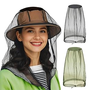 Premium Mosquito Poll Net Mesh (2 Pack) Ultra Large, Insect Netting Fine Holes, Face Shield, Soft Fly Screen for No See Um Gnats, Works Over Most Hats (Black and Green)